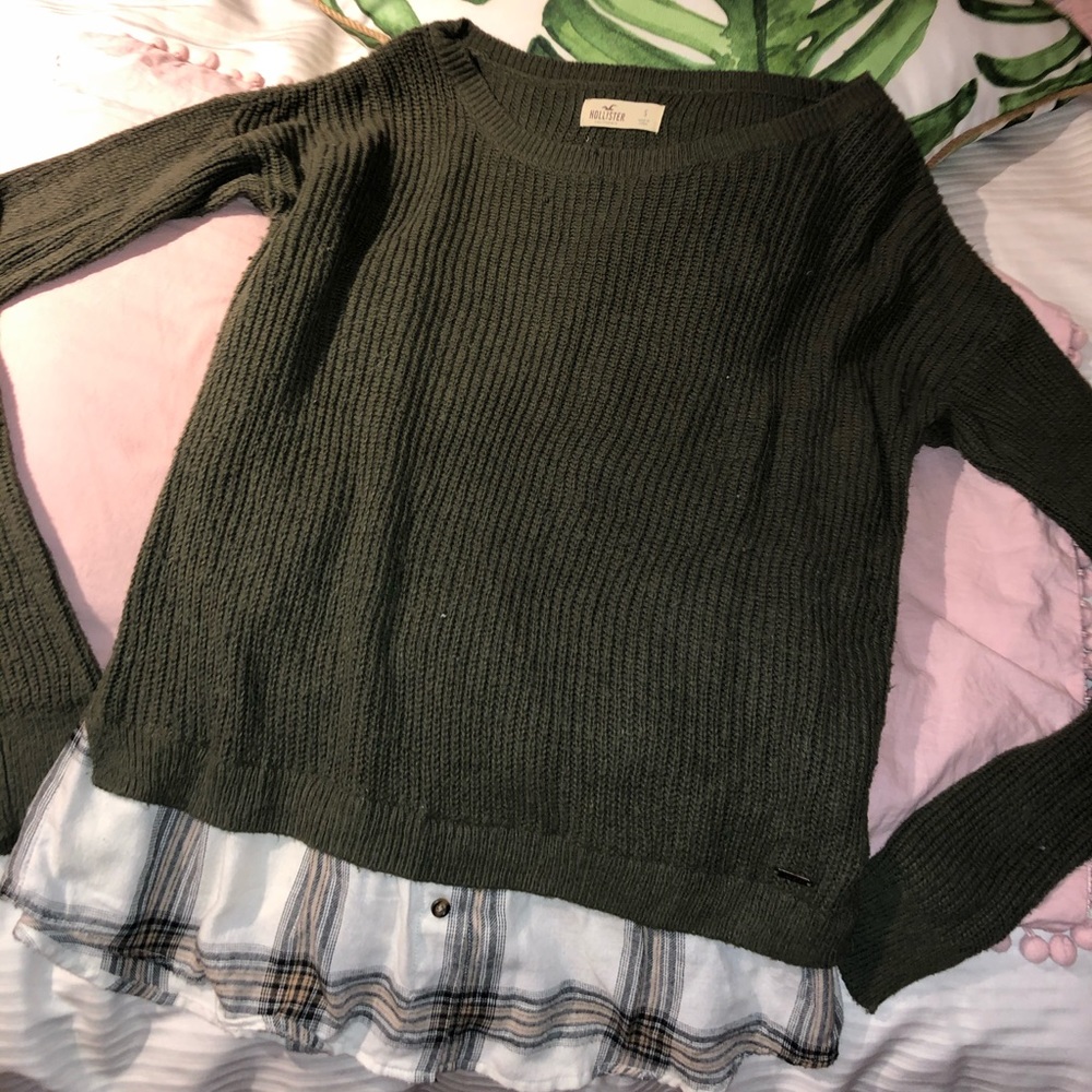 Olive sweater with flannel bottom